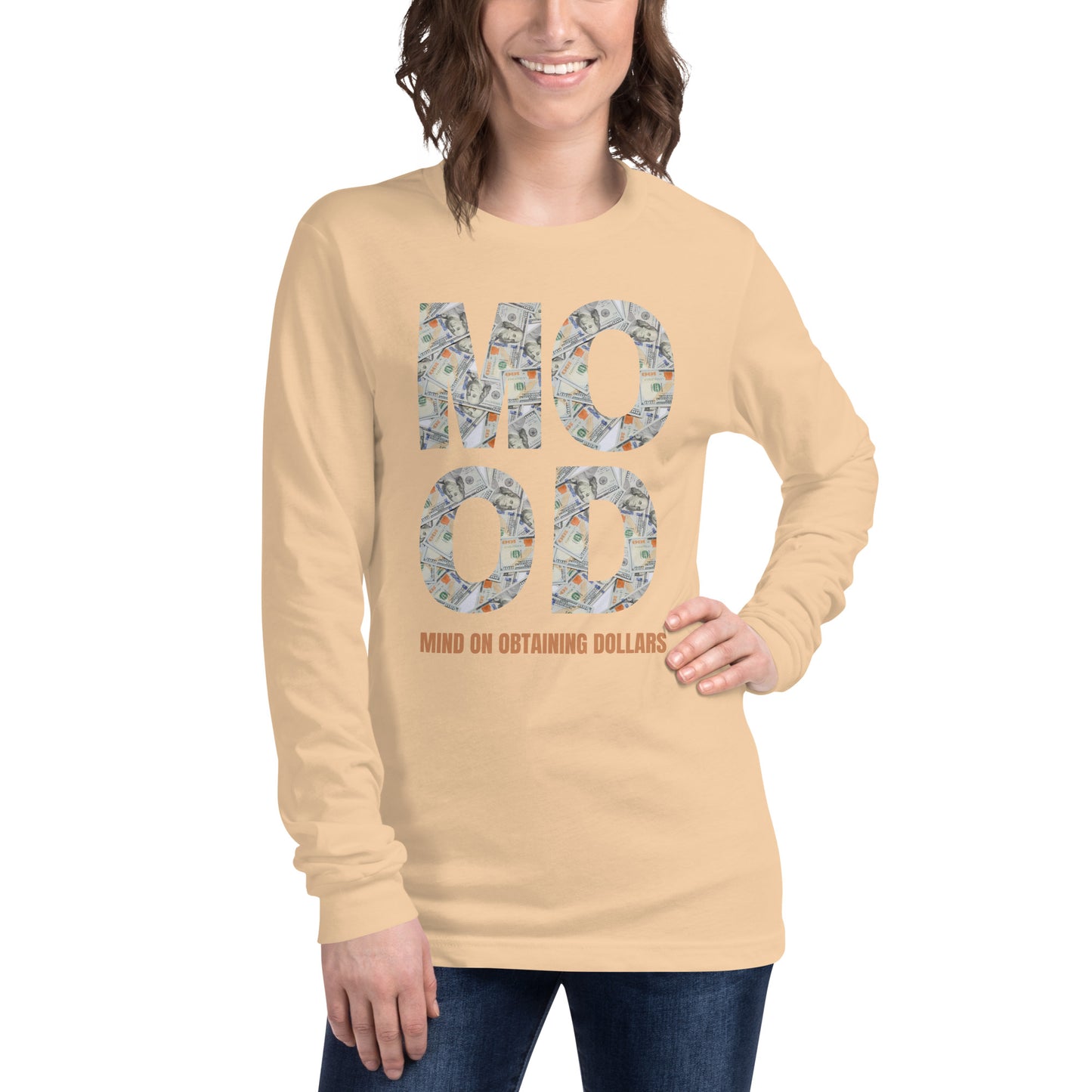 Unisex Long Sleeve Tee-MOOD:MIND ON OBTAINING DOLLARS