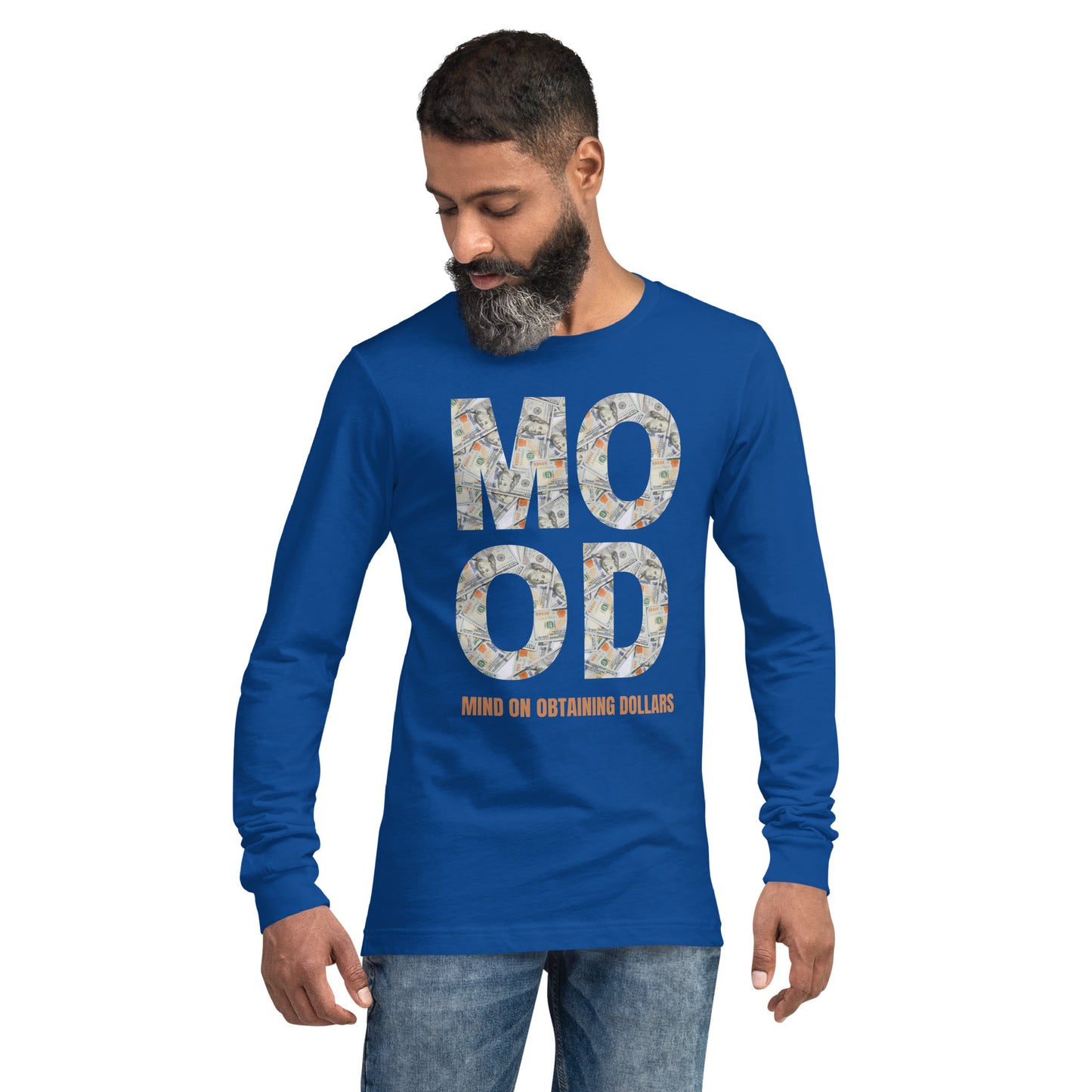 Unisex Long Sleeve Tee-MOOD:MIND ON OBTAINING DOLLARS