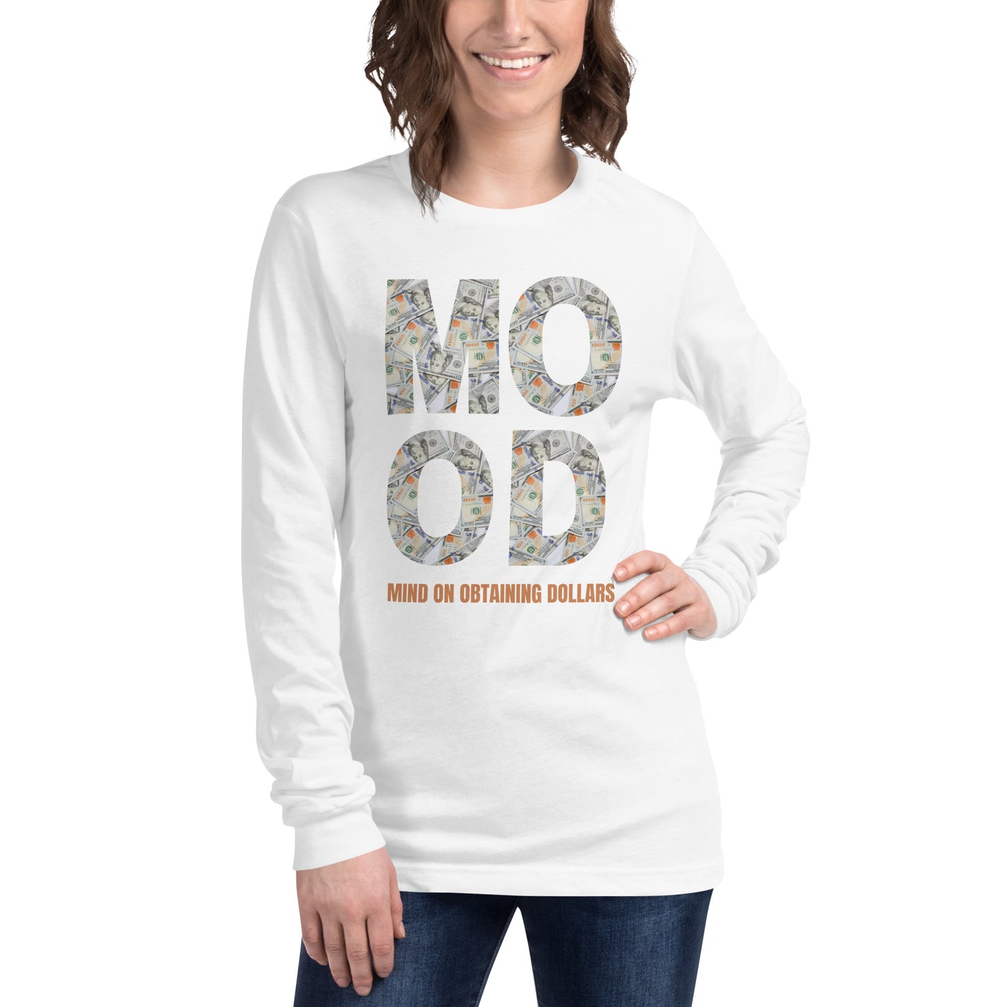 Unisex Long Sleeve Tee-MOOD:MIND ON OBTAINING DOLLARS