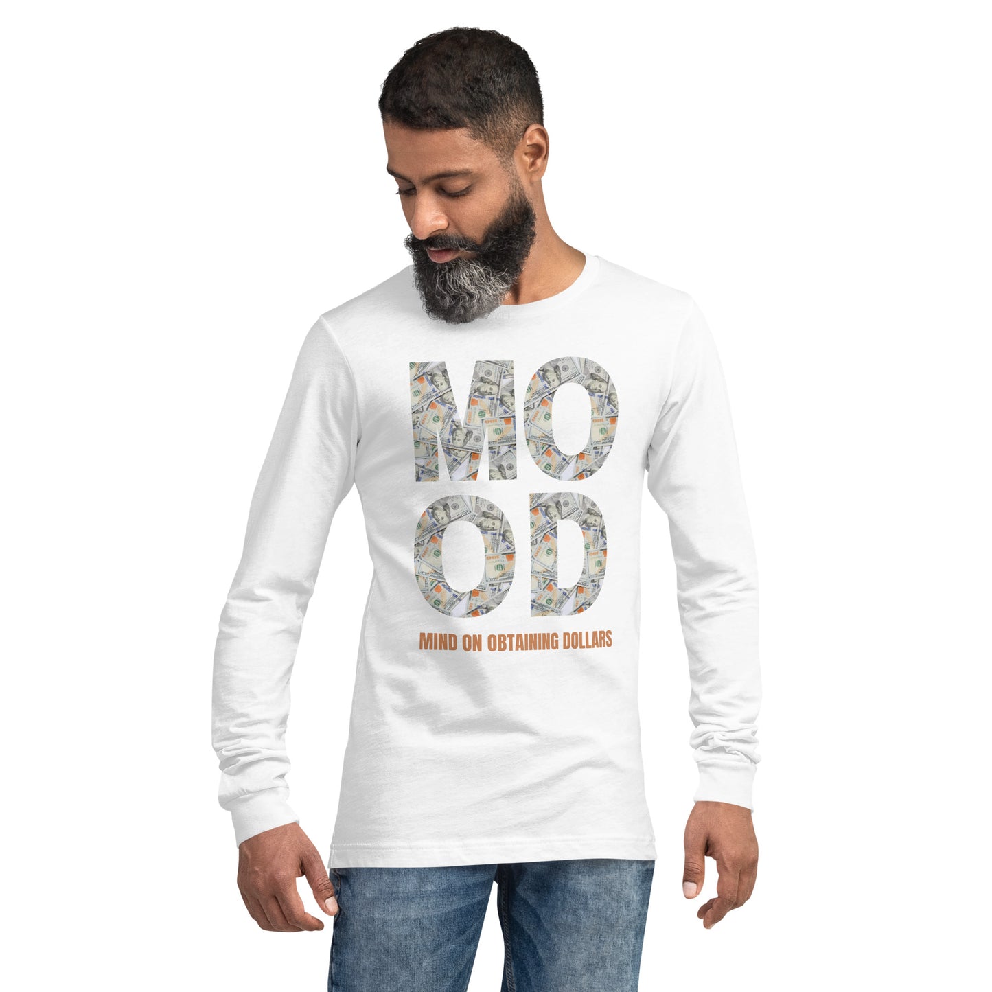 Unisex Long Sleeve Tee-MOOD:MIND ON OBTAINING DOLLARS